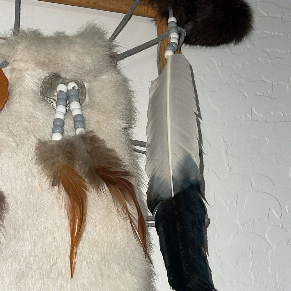 Handmade Dream Catcher Western home Decor Native American Leather Fur Feather